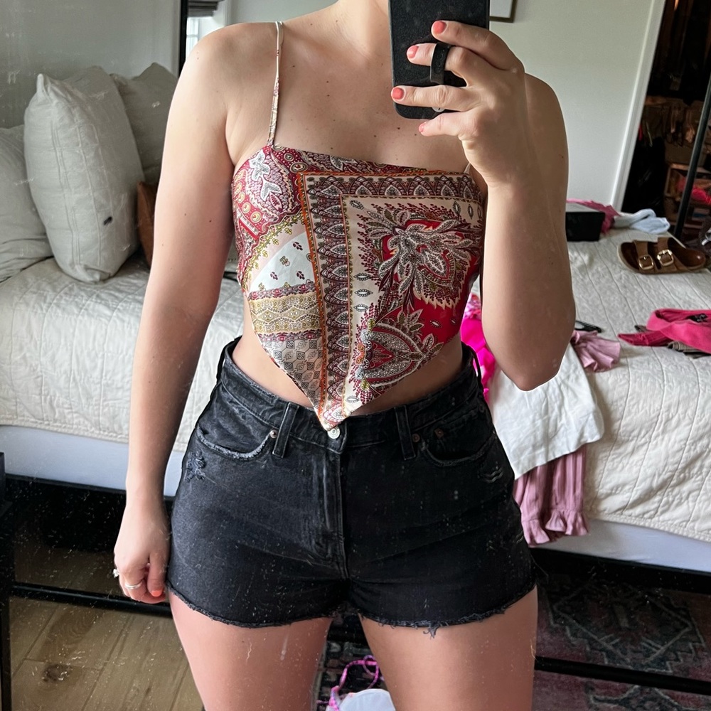 Pink tie bandana top
